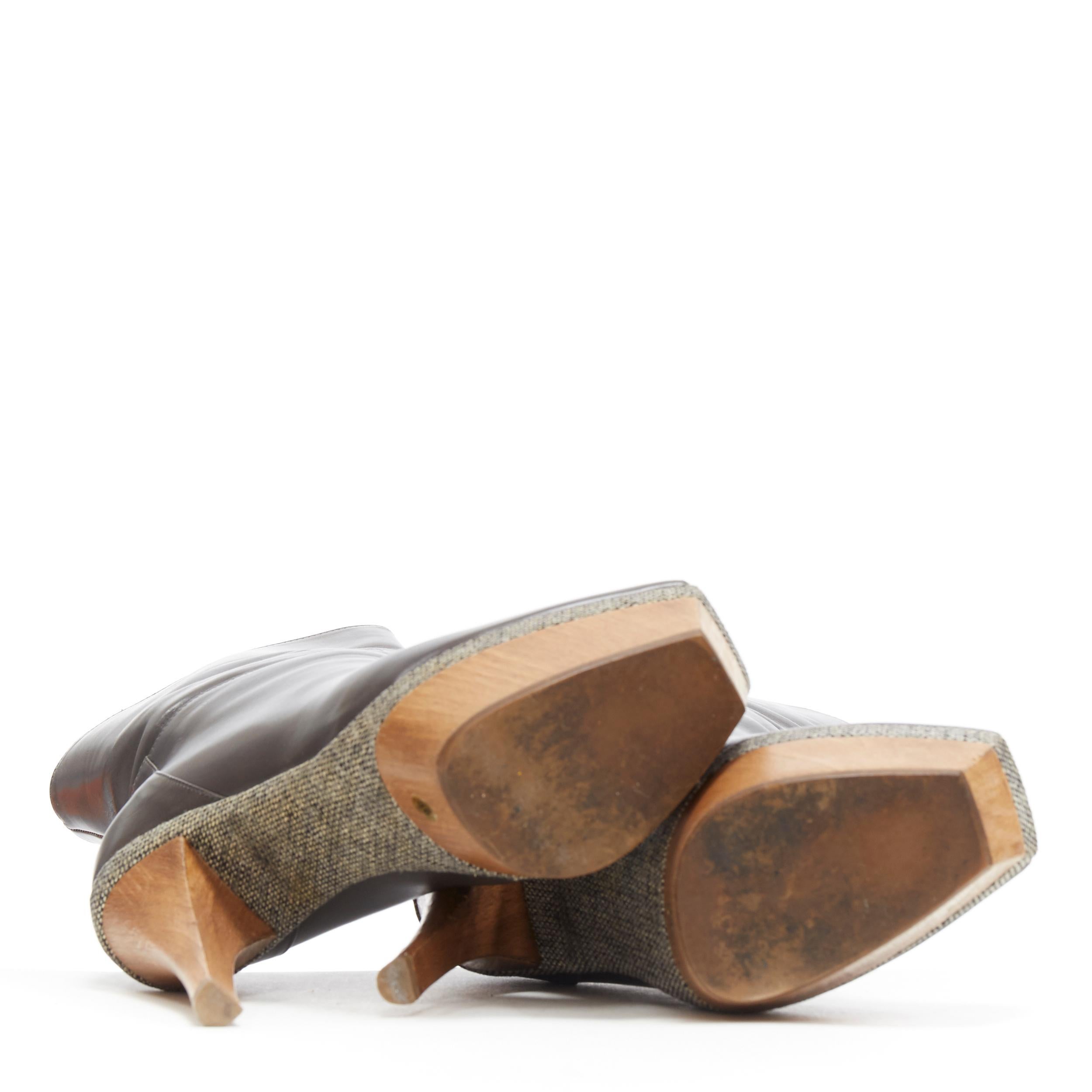 Gray MARNI grey leather upper stacked wooden platform peep toe bootie heel EU36