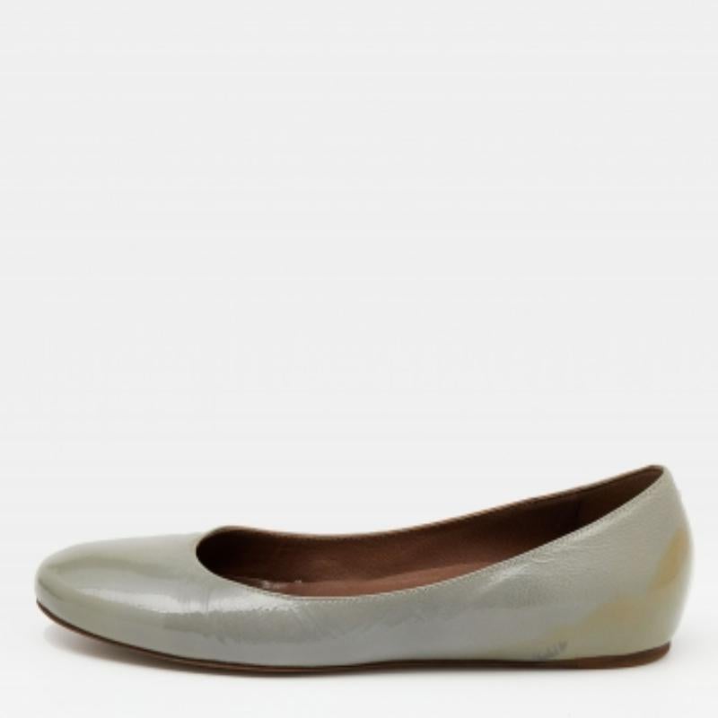 Marni Grey Patent Leather Ballet Flats Size 36.5 For Sale