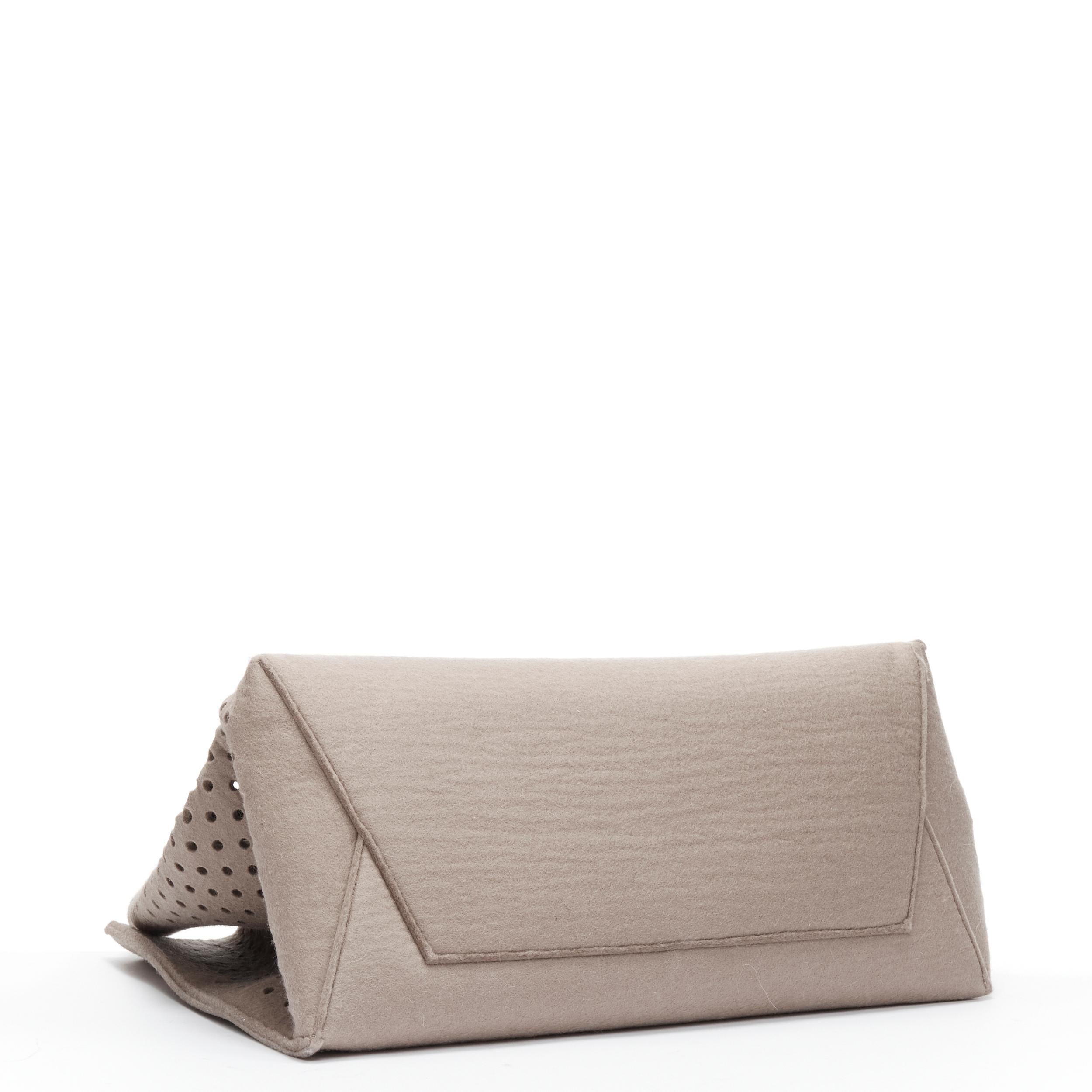 Brown MARNI grey perforated heavy wool felt asymmetric tote bag