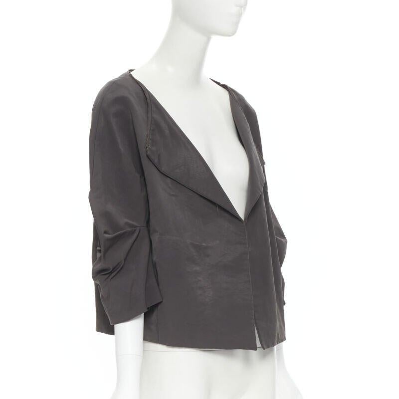 Black MARNI grey polyester open front pinched sleeve rounded cocoon jacket IT44 For Sale