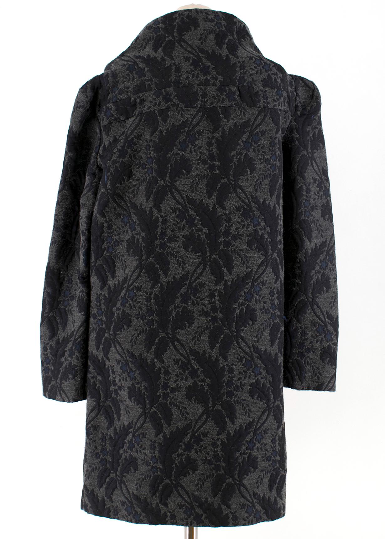 Black Marni Grey Virgin Wool Blend Floral Wrap Coat Size US 4 For Sale