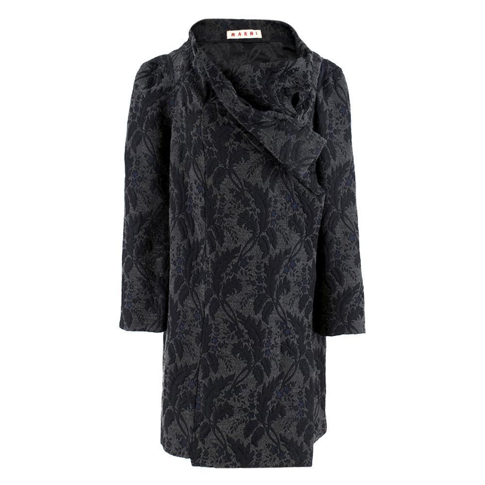 Marni Grey Virgin Wool Blend Floral Wrap Coat Size US 4 For Sale