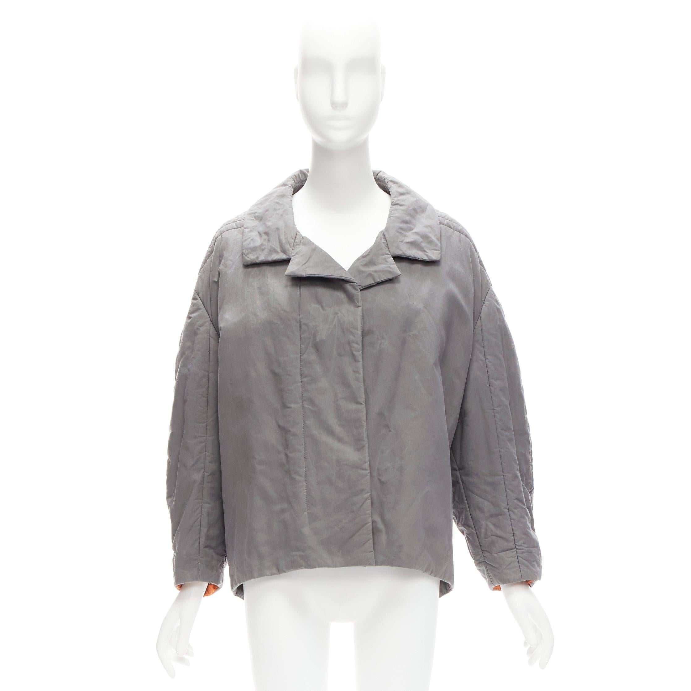 MARNI grey washed cotton brown lined padded cocoon MA1 jacket IT36 XS For Sale 5