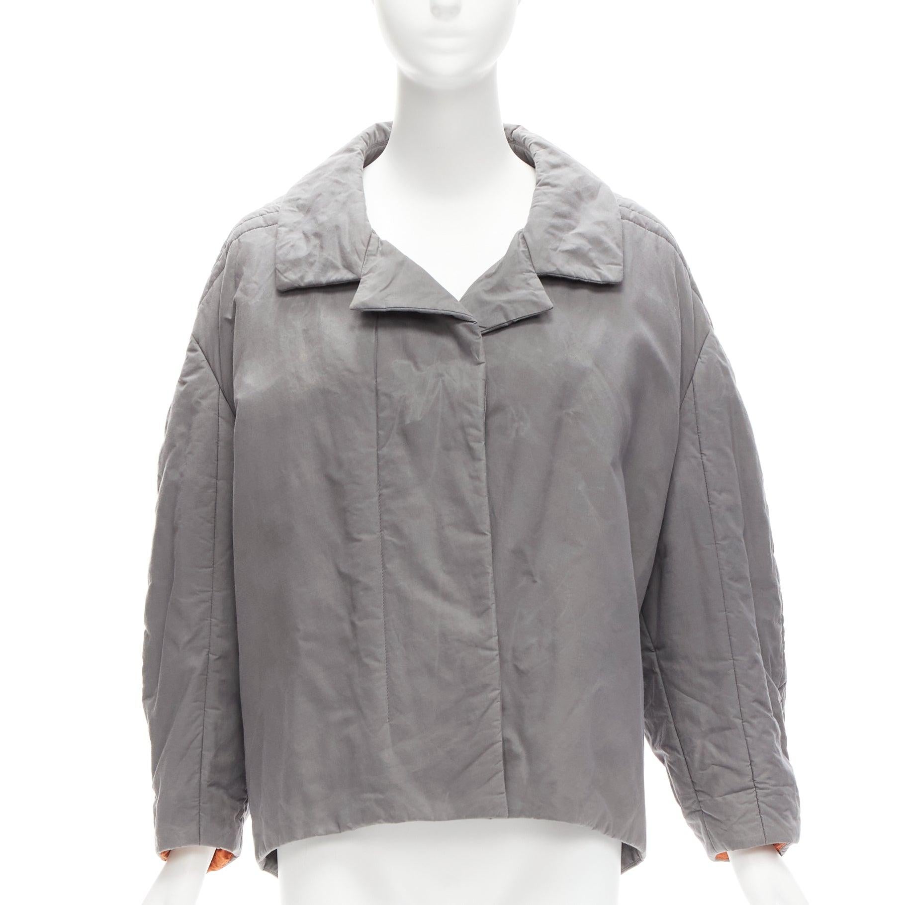 Gray MARNI grey washed cotton brown lined padded cocoon MA1 jacket IT36 XS For Sale