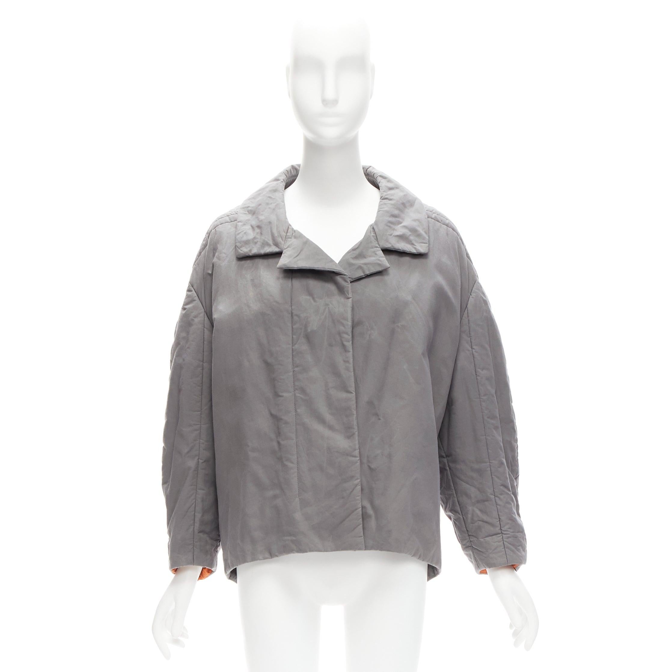 MARNI grey washed cotton brown lined padded cocoon MA1 jacket IT36 XS For Sale 4
