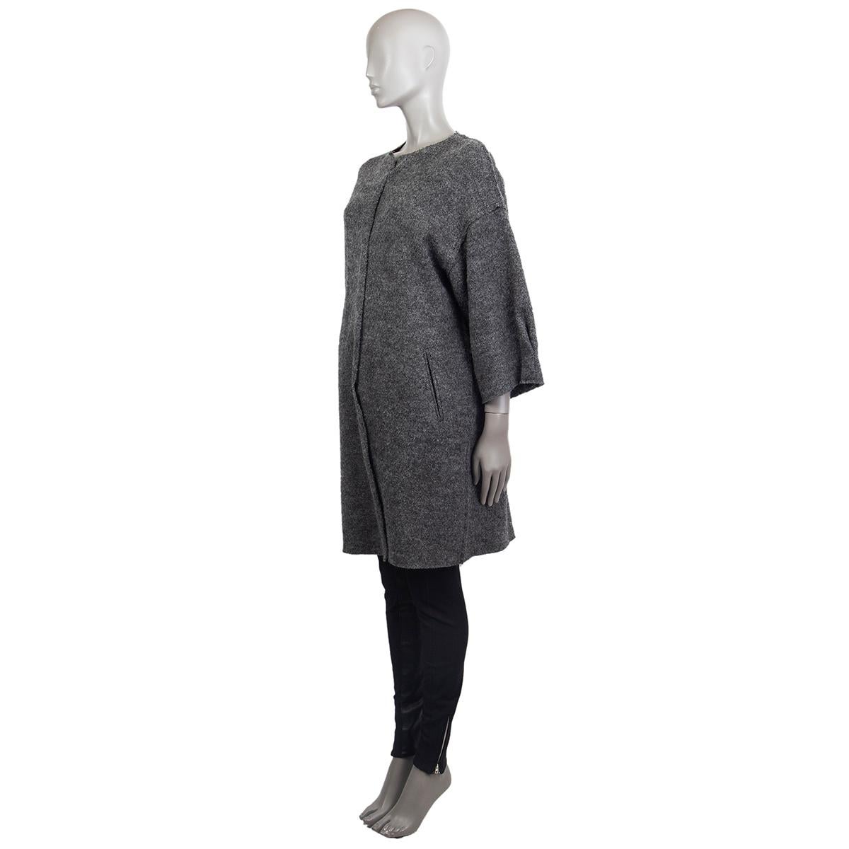 Noir MARNI Manteau en laine grise à manches 3/4 en maille COLLARLESS 40 S en vente