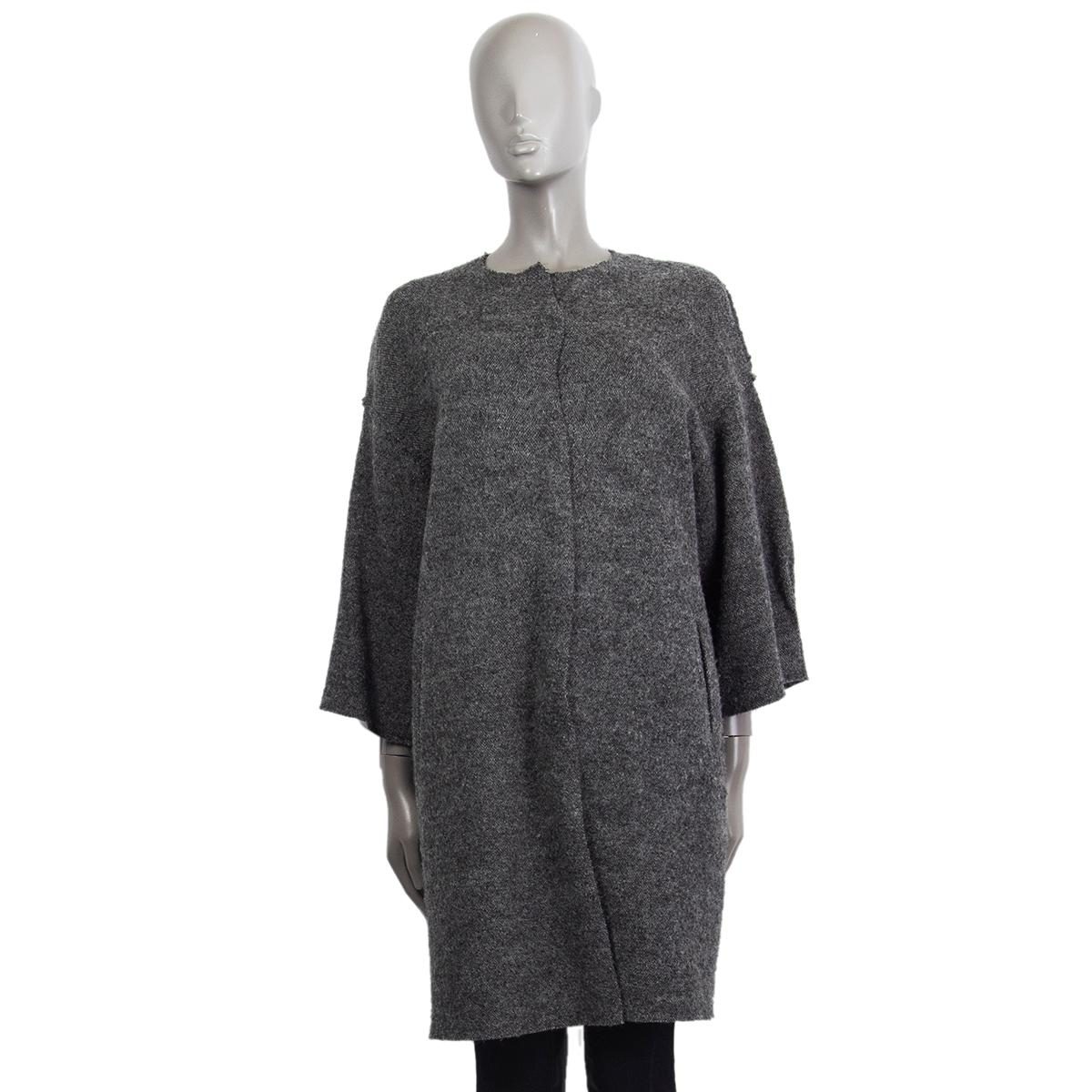 MARNI lana grigia 3/4 SLEEVE COLLARLESS KNIT Cappotto Giacca 40 S