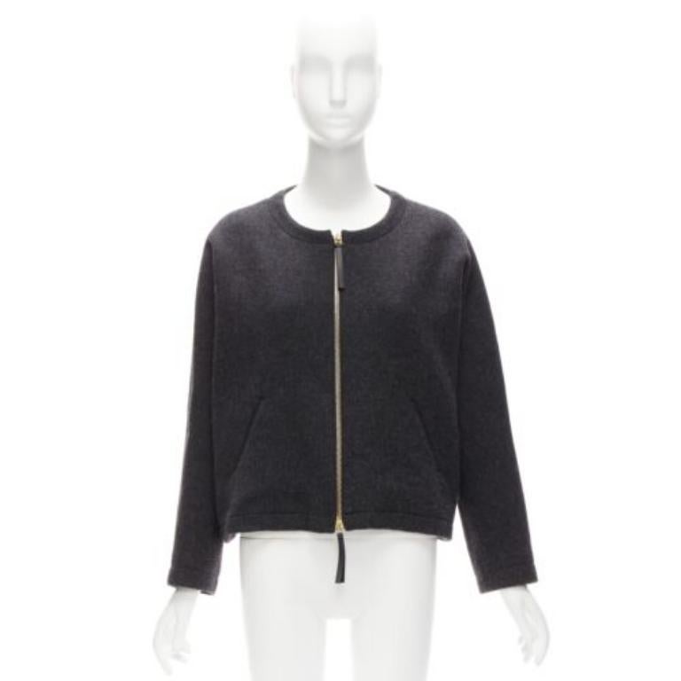 MARNI Graue Trapezjacke aus Wollmischung und Leder mit doppeltem Reißverschlussgriff IT38 XS im Angebot 5