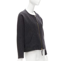 MARNI grey wool blend leather double zip pull trapeze jacket IT38 XS