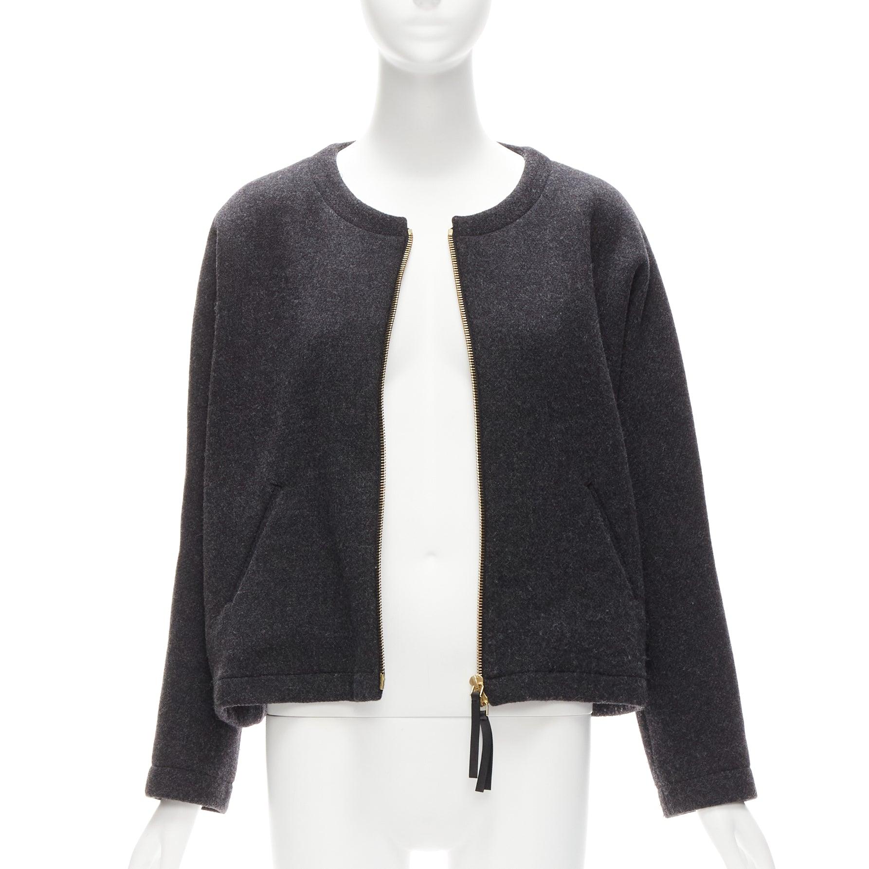 Black MARNI grey wool blend leather double zip pull trapeze jacket IT38 XS For Sale