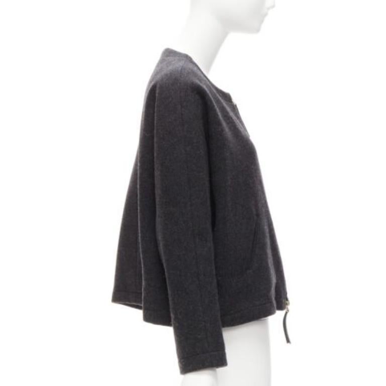 MARNI Graue Trapezjacke aus Wollmischung und Leder mit doppeltem Reißverschlussgriff IT38 XS (Schwarz) im Angebot