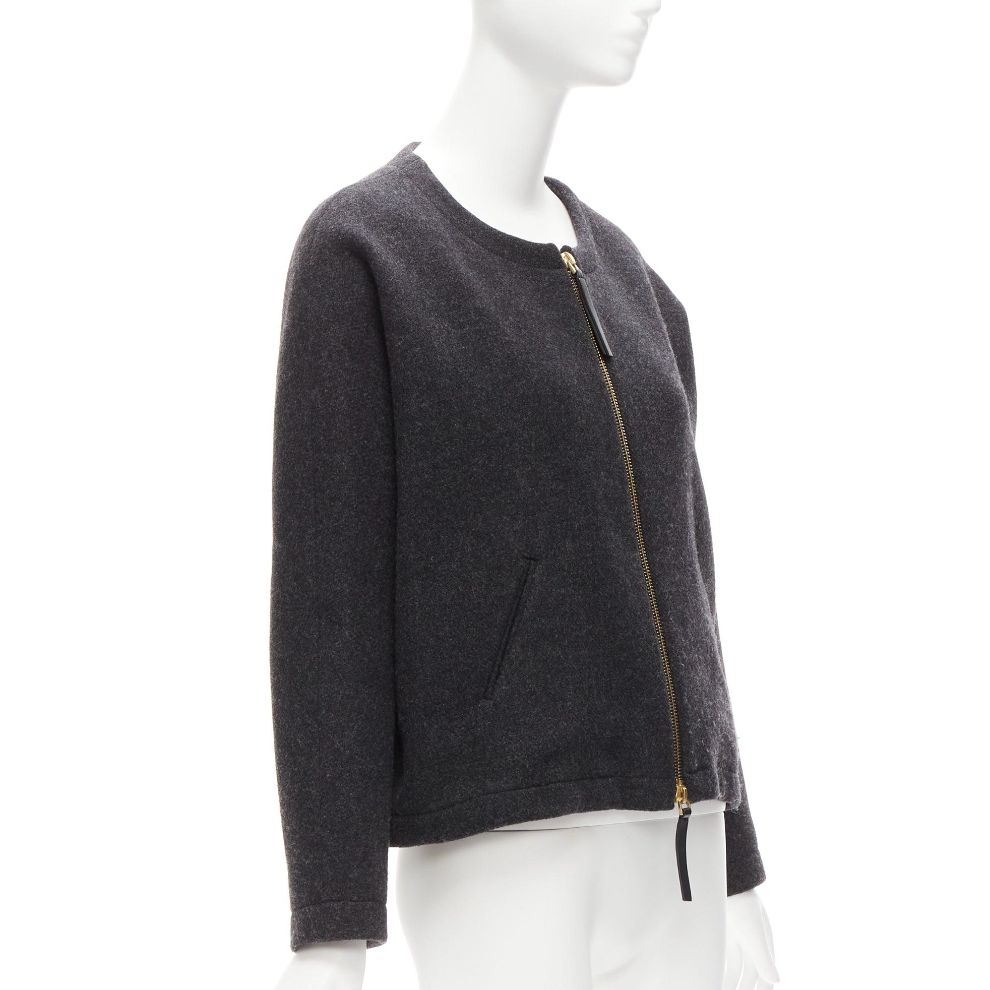 MARNI grey wool blend leather double zip pull trapeze jacket IT38 XS In Excellent Condition For Sale In Hong Kong, NT
