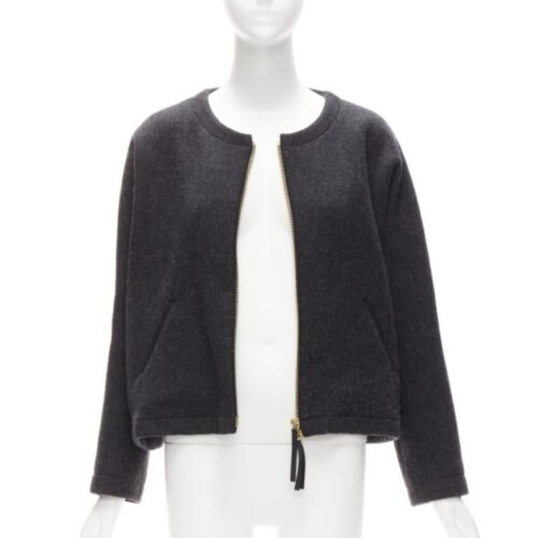 MARNI Graue Trapezjacke aus Wollmischung und Leder mit doppeltem Reißverschlussgriff IT38 XS im Zustand „Hervorragend“ im Angebot in Hong Kong, NT