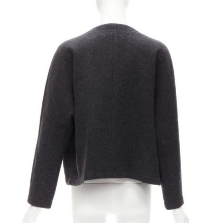 MARNI Graue Trapezjacke aus Wollmischung und Leder mit doppeltem Reißverschlussgriff IT38 XS Damen im Angebot