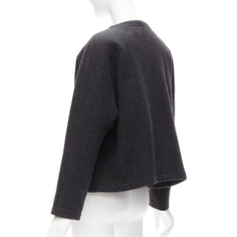 MARNI Graue Trapezjacke aus Wollmischung und Leder mit doppeltem Reißverschlussgriff IT38 XS im Angebot 1