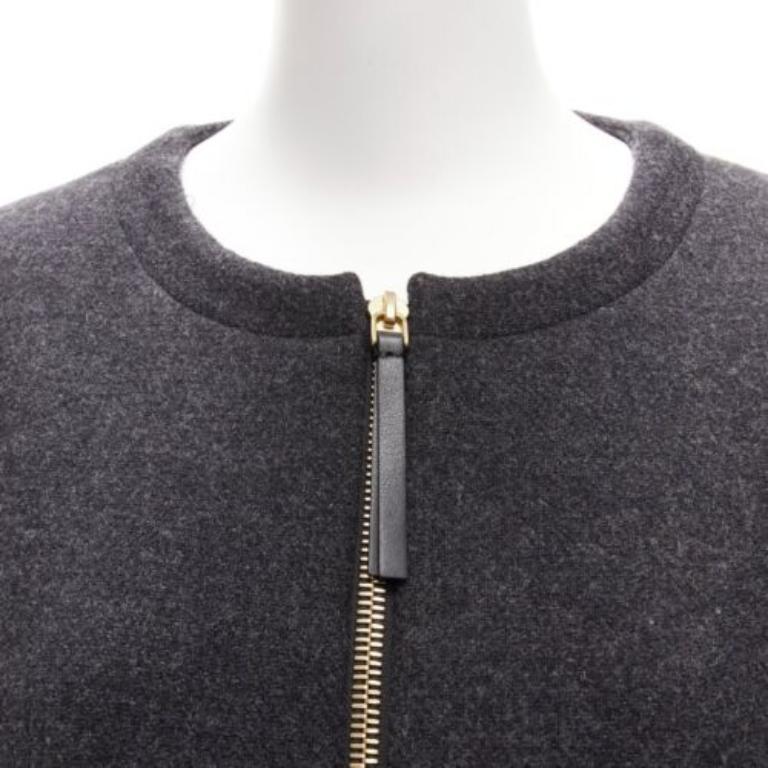 MARNI Graue Trapezjacke aus Wollmischung und Leder mit doppeltem Reißverschlussgriff IT38 XS im Angebot 2