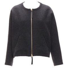 MARNI grey wool blend leather double zip pull trapeze jacket IT38 XS