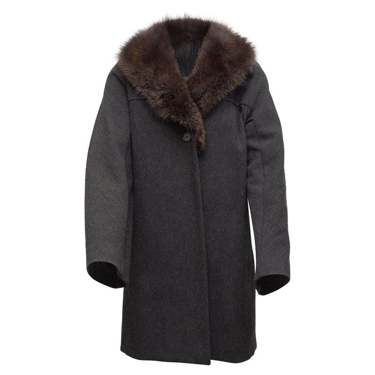 Marni Grey Wool FurTrimmed Coat For Sale at 1stDibs
