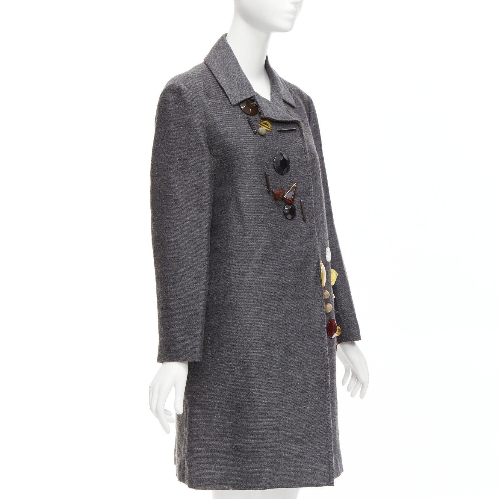 Women's MARNI grey wool geometric beads embellishment trapeze coat IT38 XS For Sale