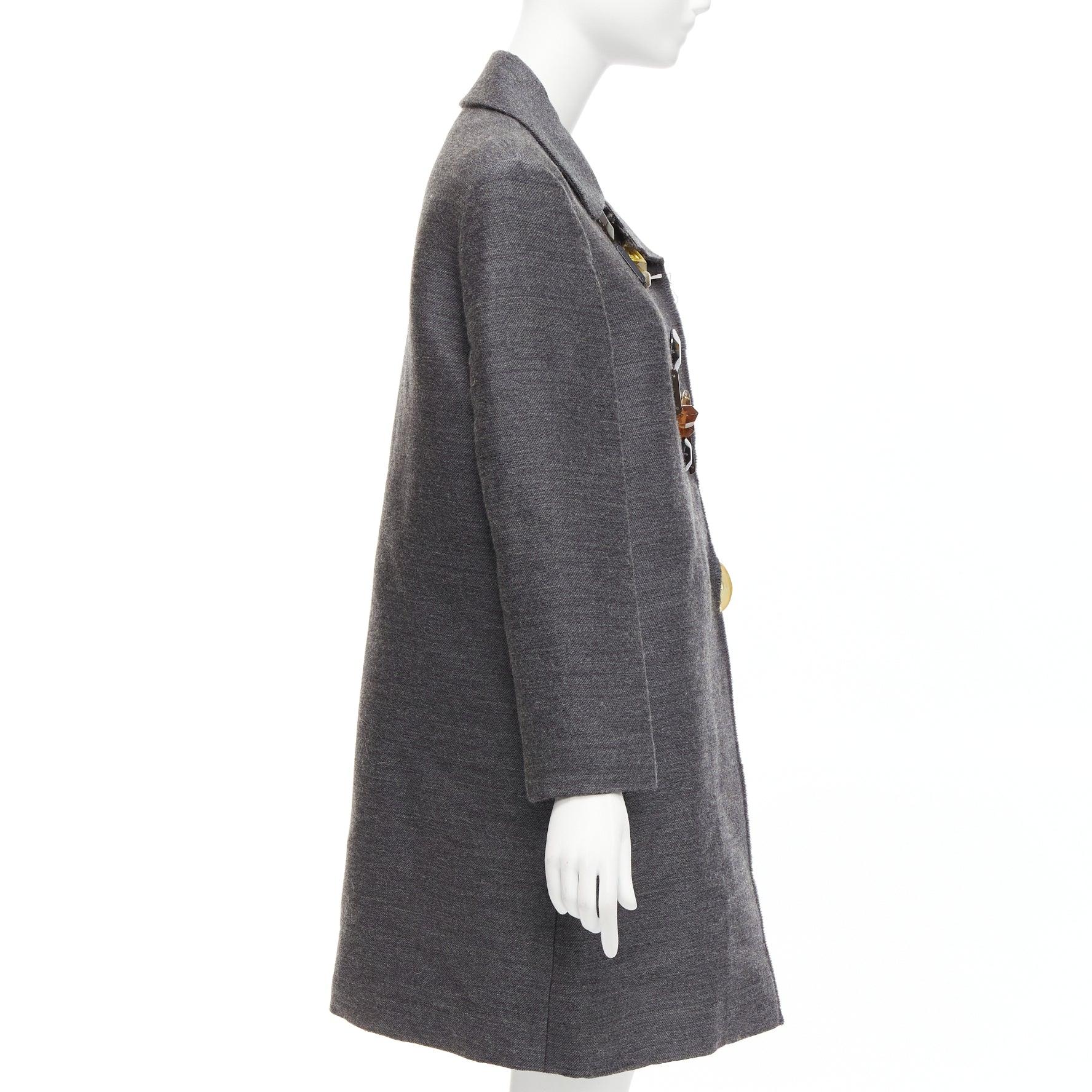 MARNI grey wool geometric beads embellishment trapeze coat IT38 XS For Sale 1