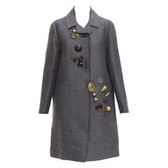 MARNI grey wool geometric beads embellishment trapeze coat IT38 XS