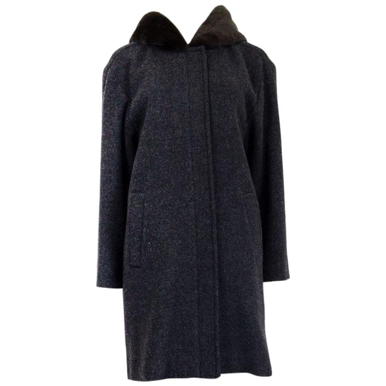 MARNI grey wool olive RABBIT FUR HOODED Coat Jacket 42 M