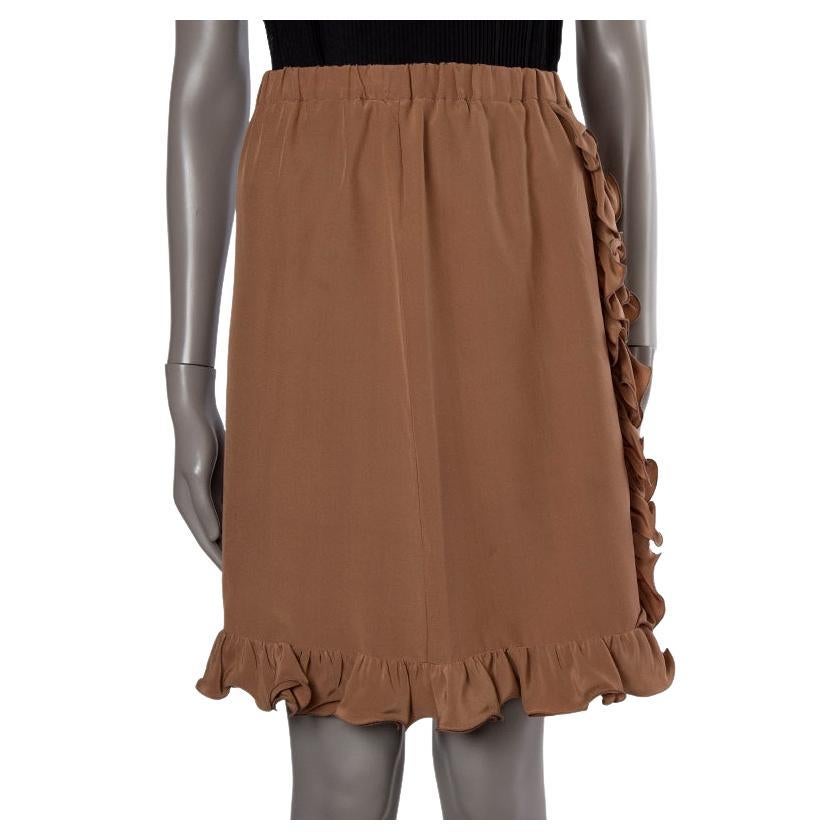 MARNI hazelnut brown silk RUFFLE TRIM Knee-Length Skirt 38 XS For Sale