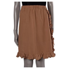 MARNI hazelnut brown silk RUFFLE TRIM Knee-Length Skirt 38 XS