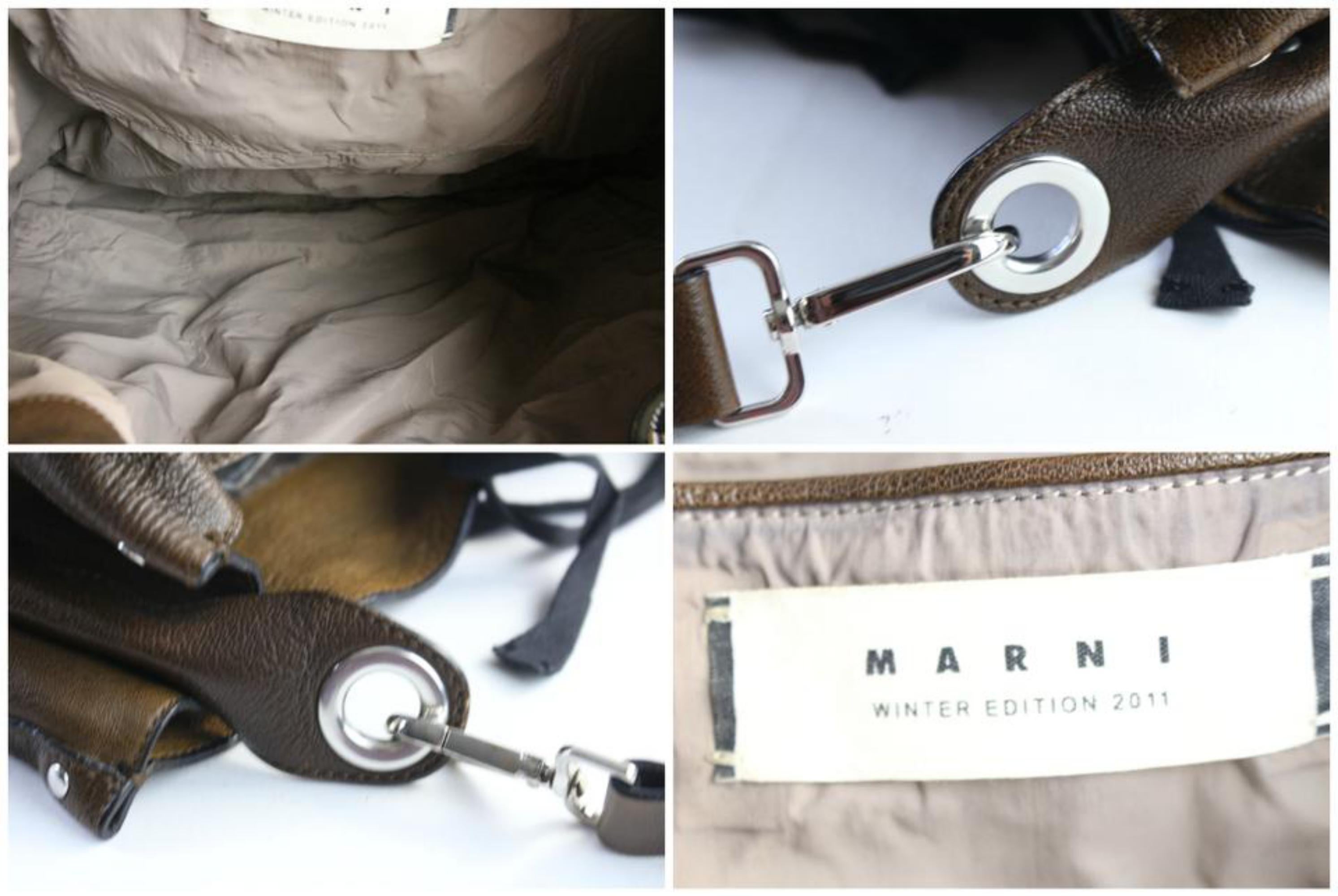 Gray Marni Hobo 2011 Limited Studded 7mr0628 Brown Leather Shoulder Bag For Sale