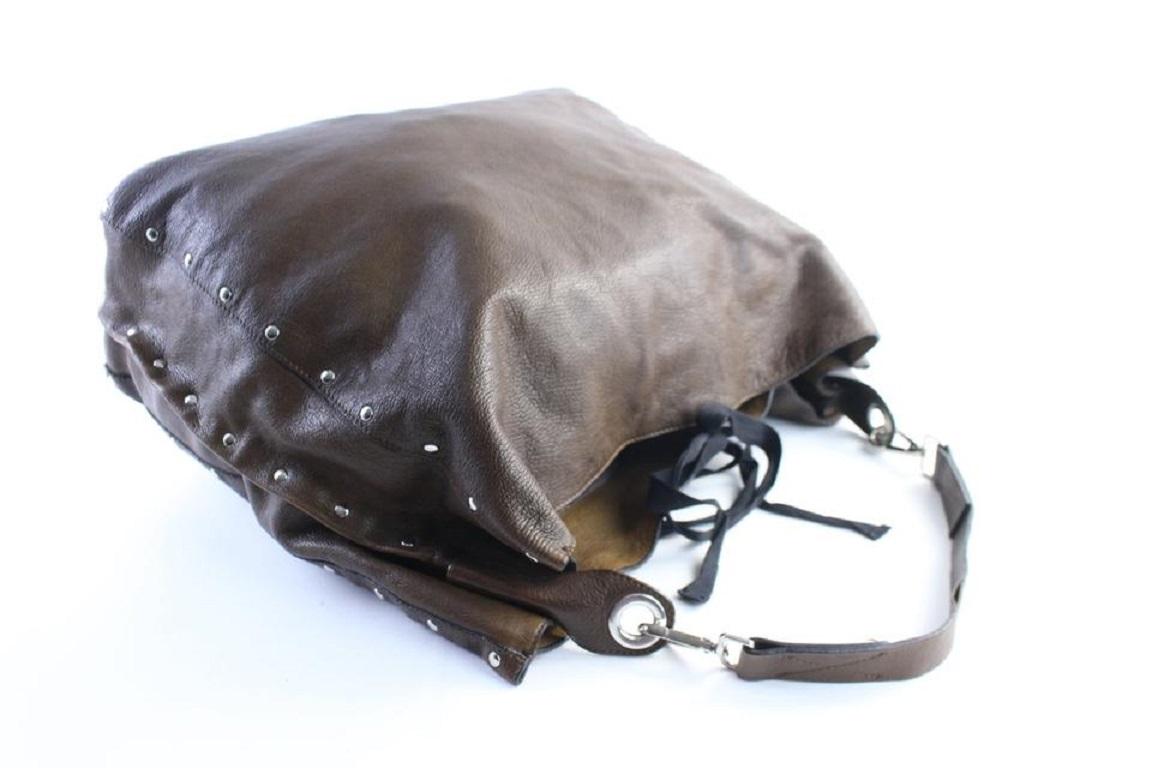 Women's Marni Hobo 2011 Limited Studded 7mr0628 Brown Leather Shoulder Bag For Sale