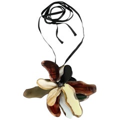 MARNI Horn & Resin Abstract Flower Ribbon Necklace