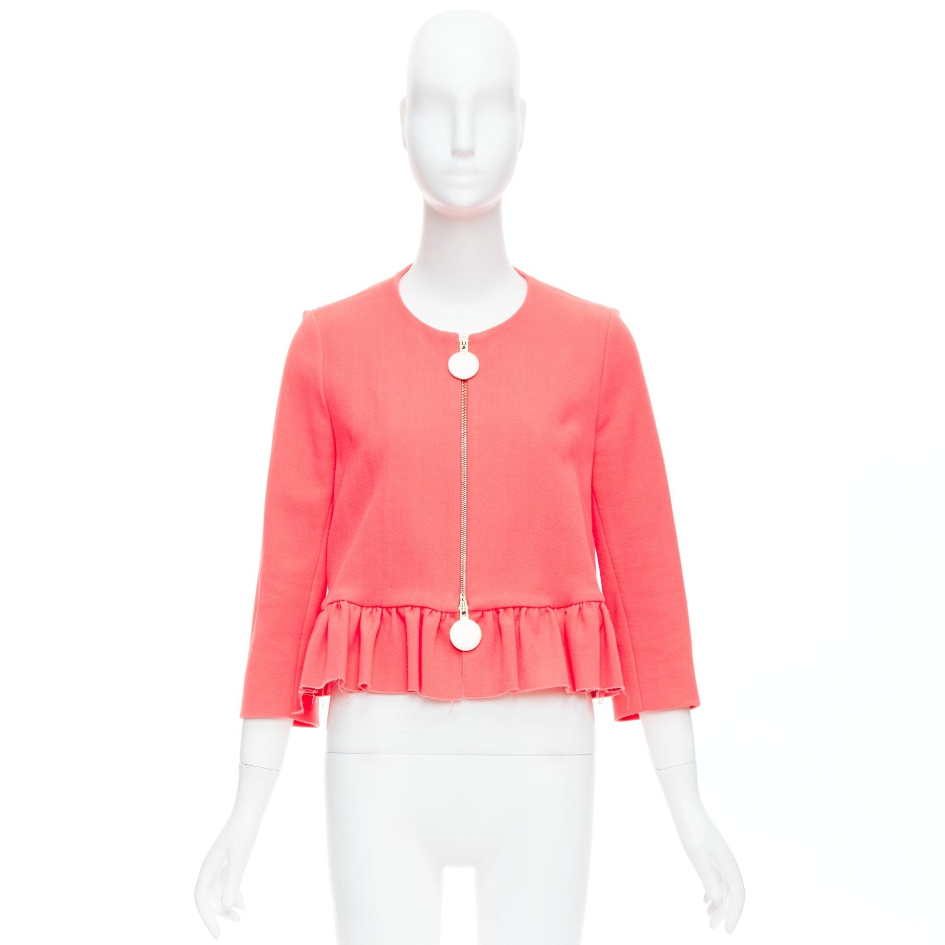 MARNI hot pink cotton blend ruffle hem zip front cropped jacket IT38 XS For Sale 5