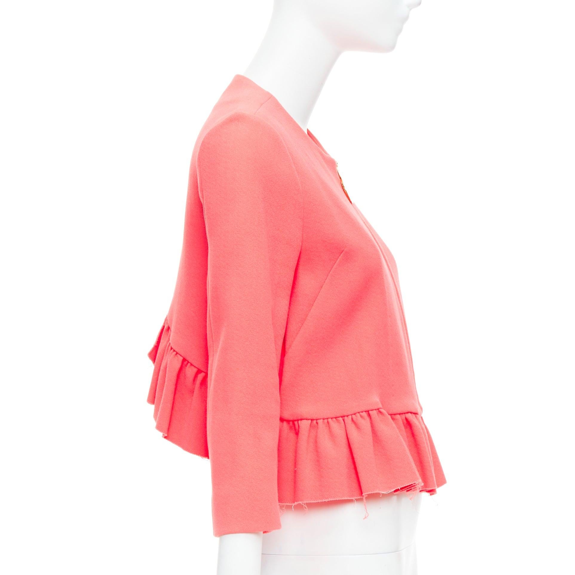Women's MARNI hot pink cotton blend ruffle hem zip front cropped jacket IT38 XS For Sale