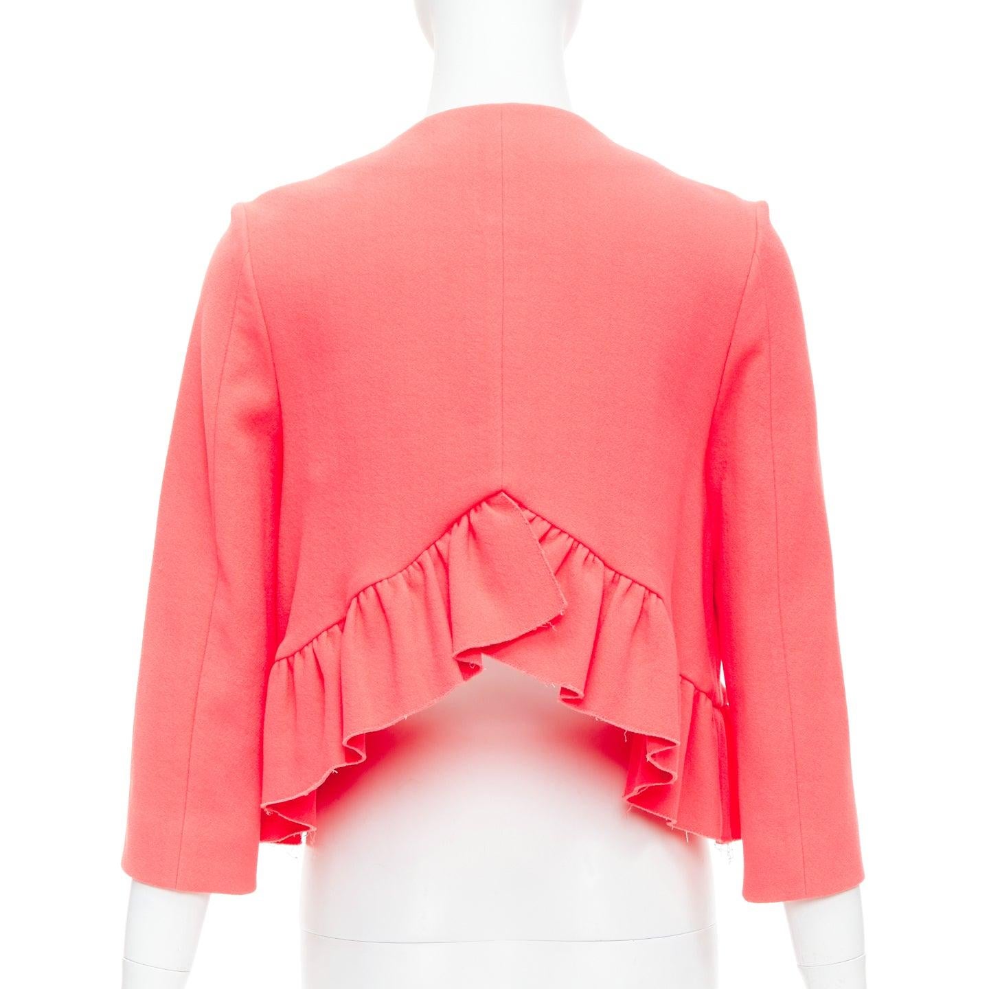 MARNI hot pink cotton blend ruffle hem zip front cropped jacket IT38 XS For Sale 1
