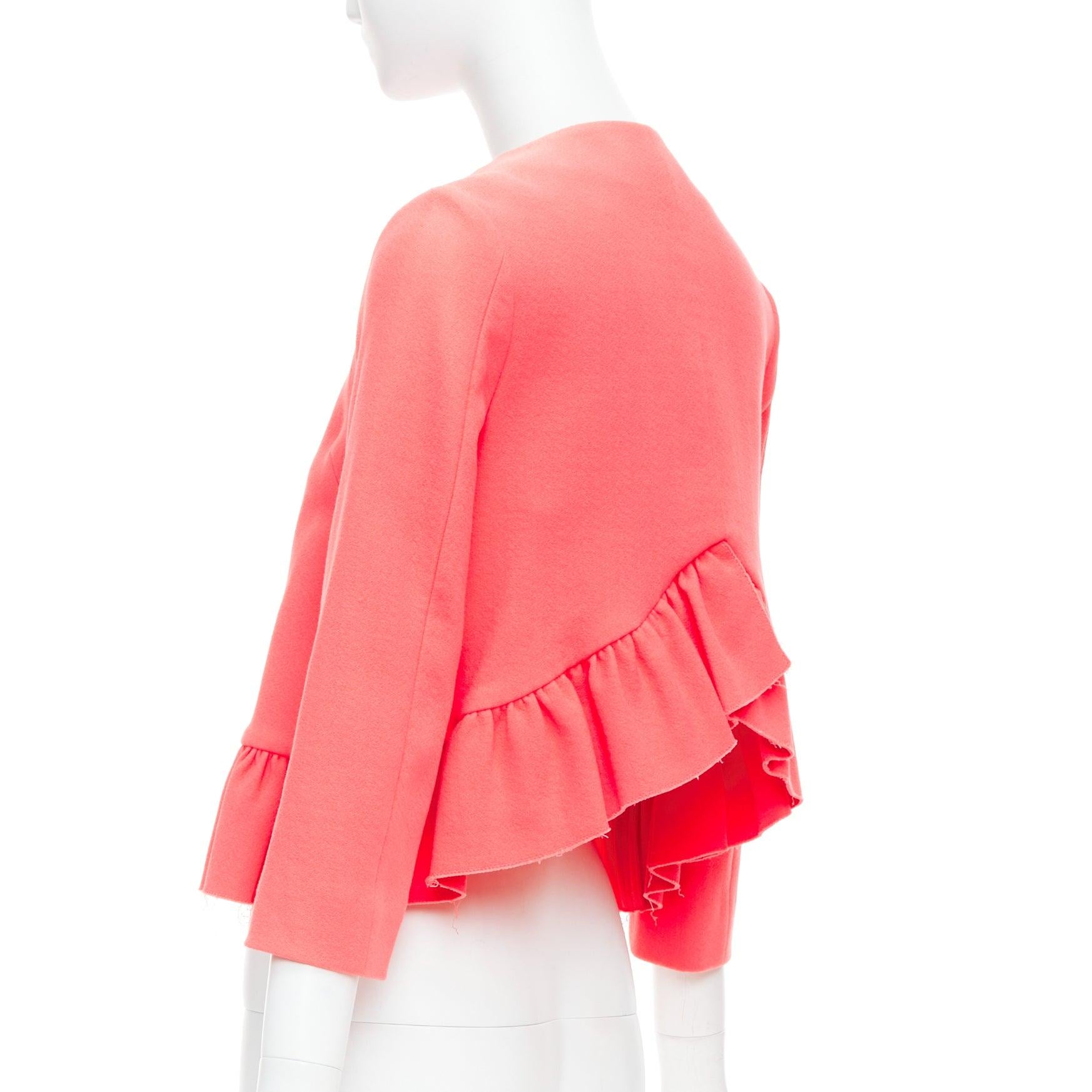 MARNI hot pink cotton blend ruffle hem zip front cropped jacket IT38 XS For Sale 2