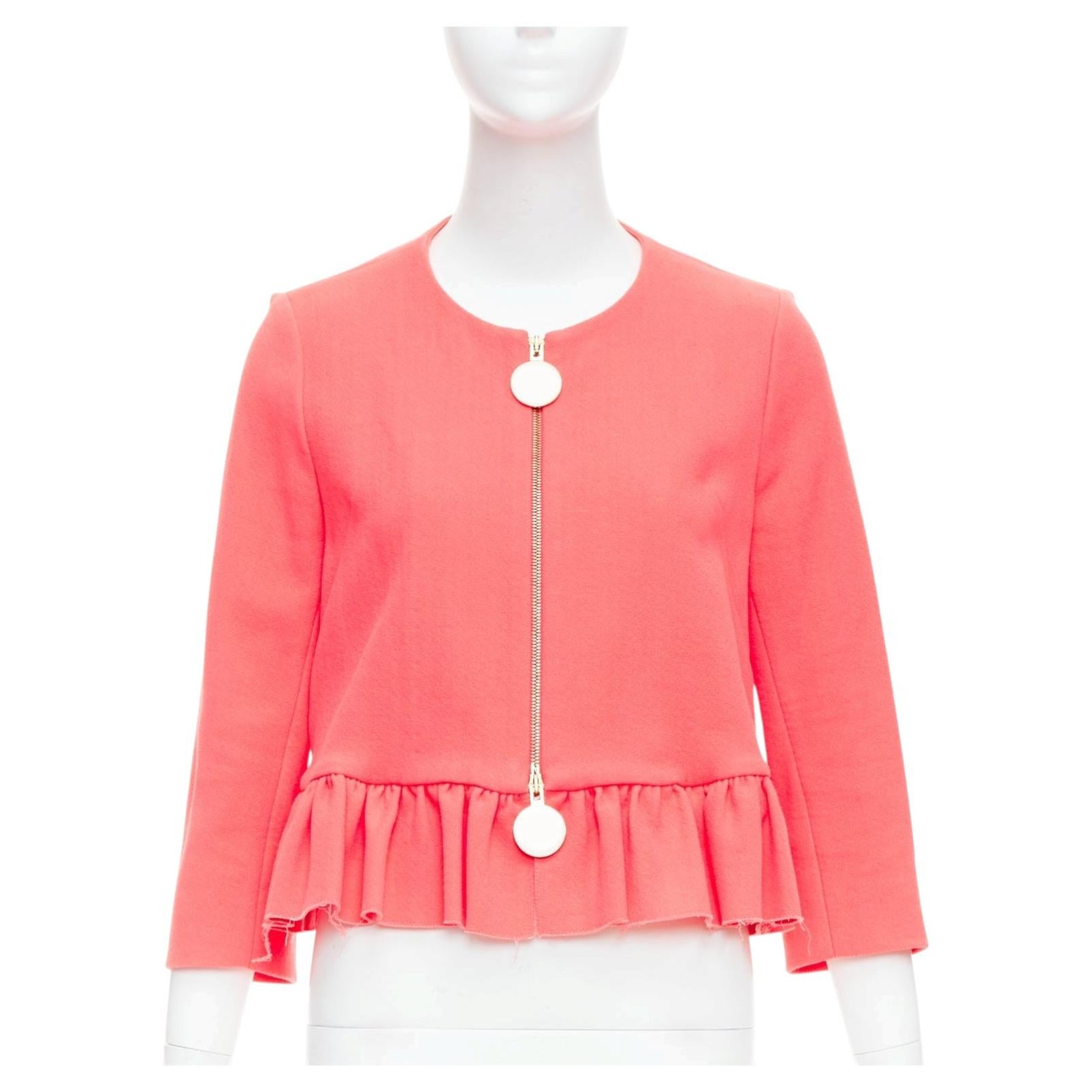 MARNI hot pink cotton blend ruffle hem zip front cropped jacket IT38 XS For Sale