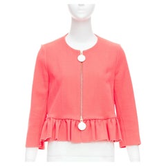 MARNI hot pink cotton blend ruffle hem zip front cropped jacket IT38 XS