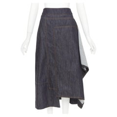 MARNI indigo blue cotton cashmere denim drape asymmetric hem midi skirt IT38 XS