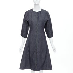 MARNI indigo blue denim zip front dolman sleeve midi dress IT40 S