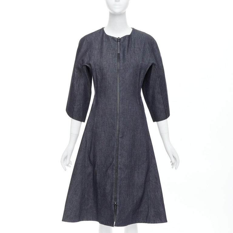 MARNI indigo blue denim zip front dolman sleeve midi dress IT40 S For Sale  at 1stDibs