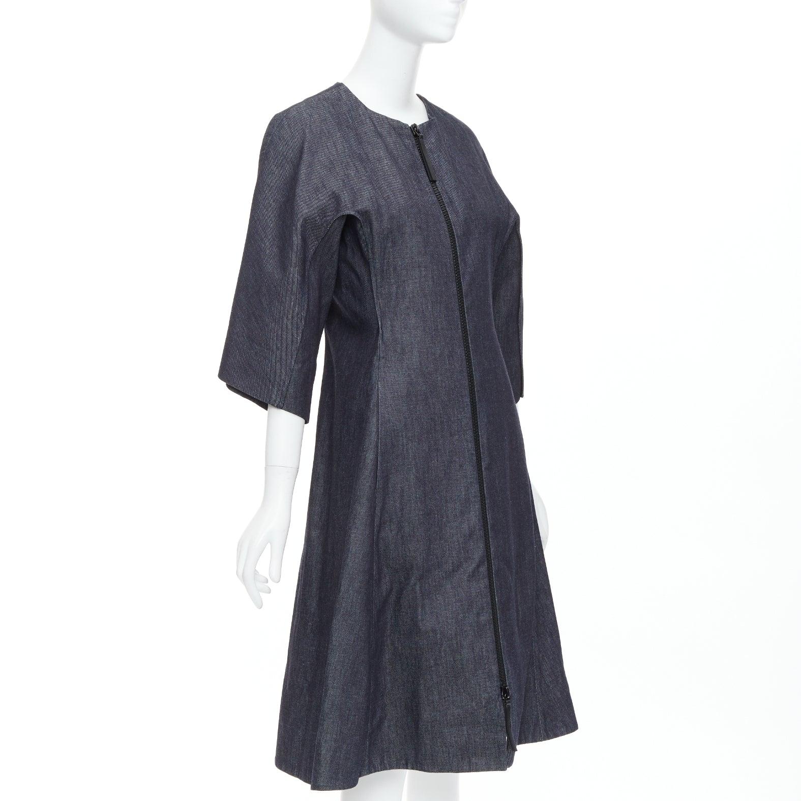 MARNI indigo blue denim zip front dolman sleeve midi dress IT40 S In New Condition For Sale In Hong Kong, NT