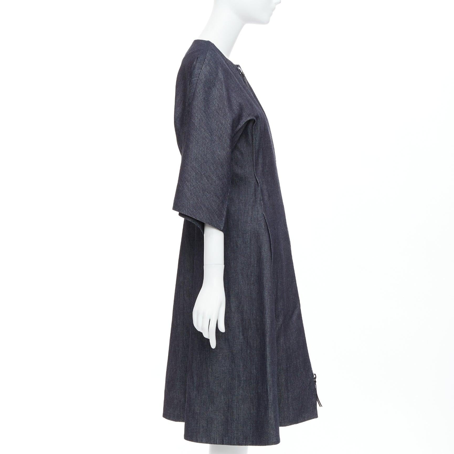 Women's MARNI indigo blue denim zip front dolman sleeve midi dress IT40 S For Sale