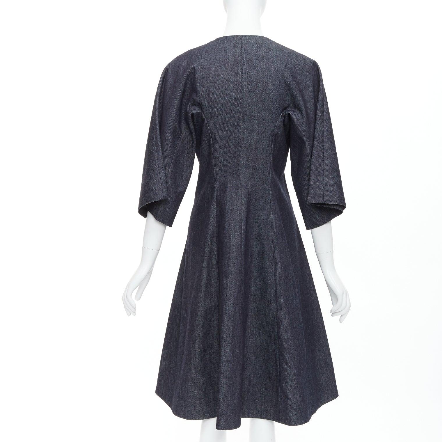 MARNI indigo blue denim zip front dolman sleeve midi dress IT40 S For Sale 1
