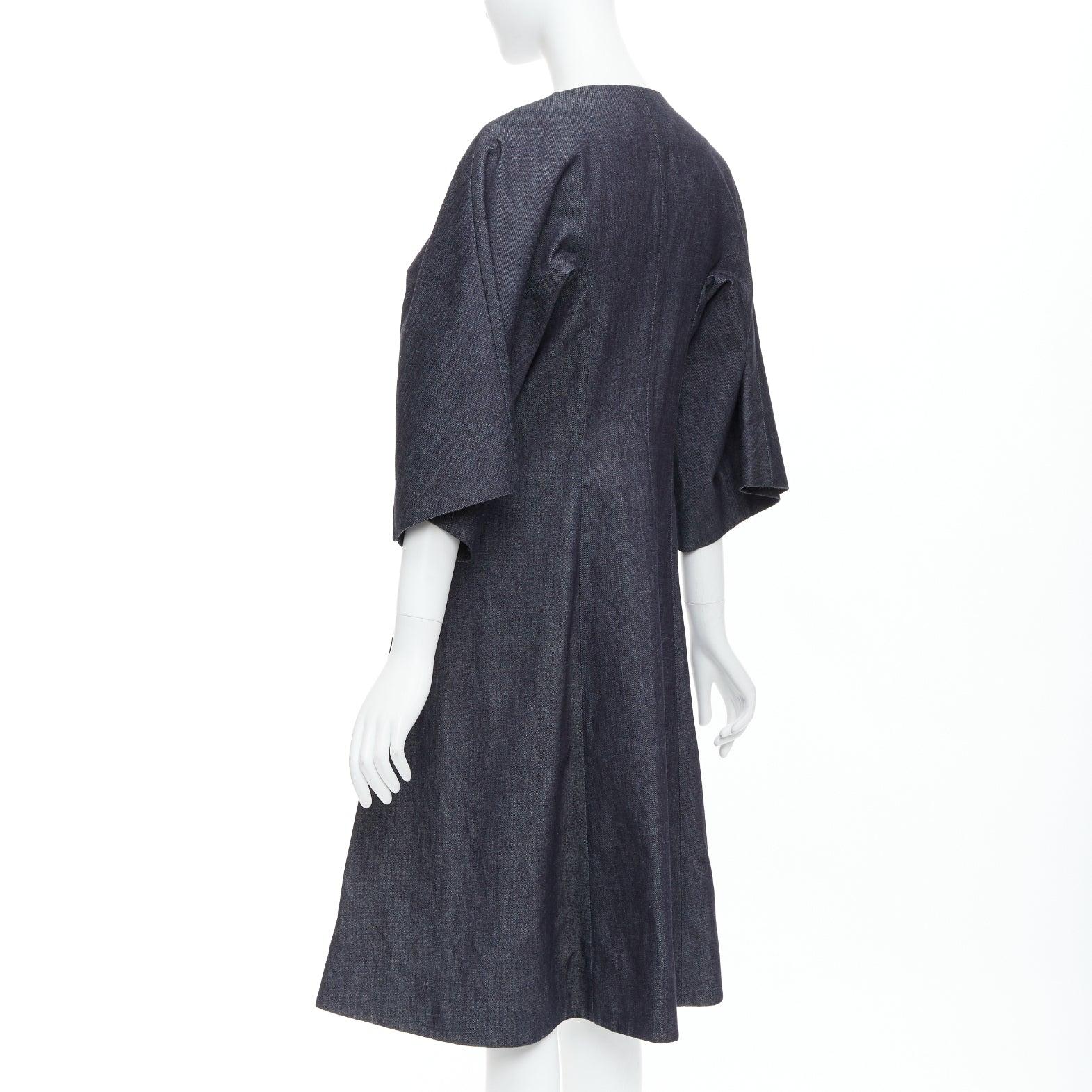 MARNI indigo blue denim zip front dolman sleeve midi dress IT40 S For Sale 2