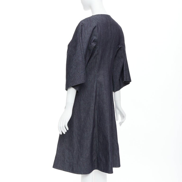 MARNI indigo blue denim zip front dolman sleeve midi dress IT40 S For Sale  at 1stDibs