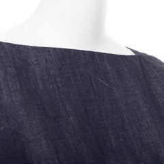 Marni indigo denim cotone lino quadrato bateau neck zip boxy top IT38 XS