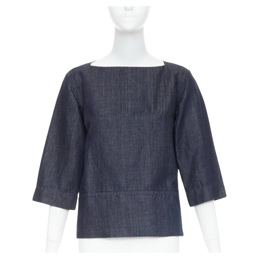 MARNI indigo denim cotton linen square bateau neck zipper boxy top IT38 XS