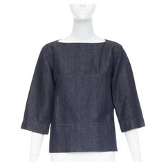MARNI indigo denim cotton linen square bateau neck zipper boxy top IT38 XS