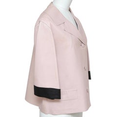 MARNI Leather Jacket Coat Blush Pink Black 3/4 Sleeve Pocket Sz 44 Summer 2014