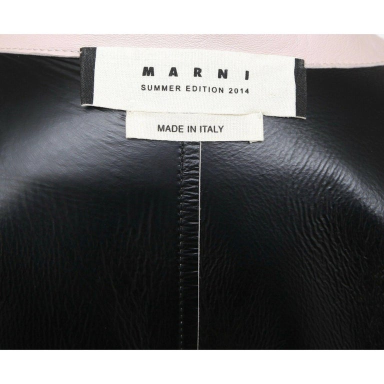 MARNI Leather Jacket Coat Blush Pink Black 3/4 Sleeve Pocket Sz 44 